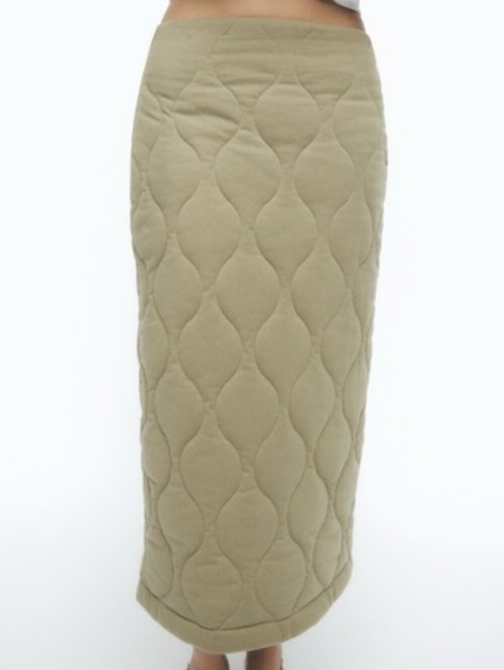 Zara Quilted Midi Skirt In Green Biege Size S NWT'S